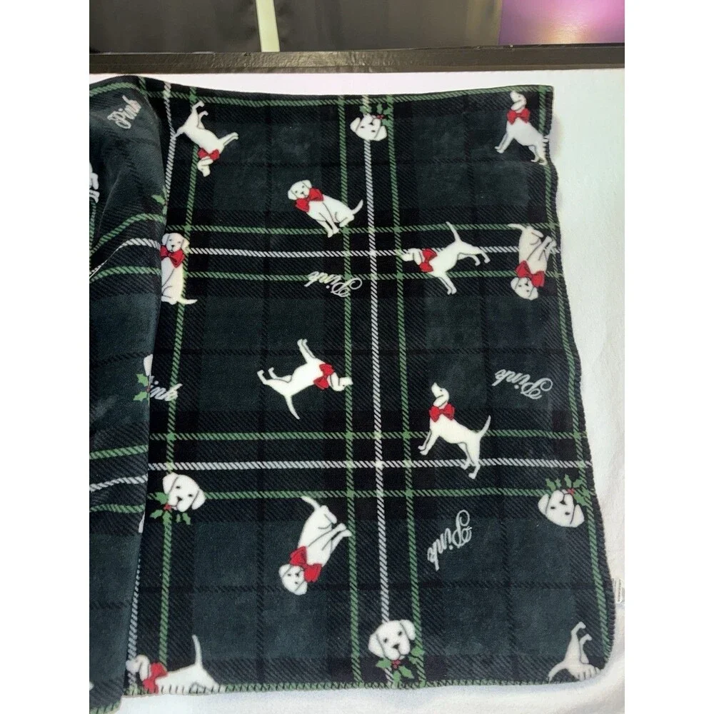 PINK Victoria's Secret Reversible Plaid Dogs Throw Blanket 50 x 60 in